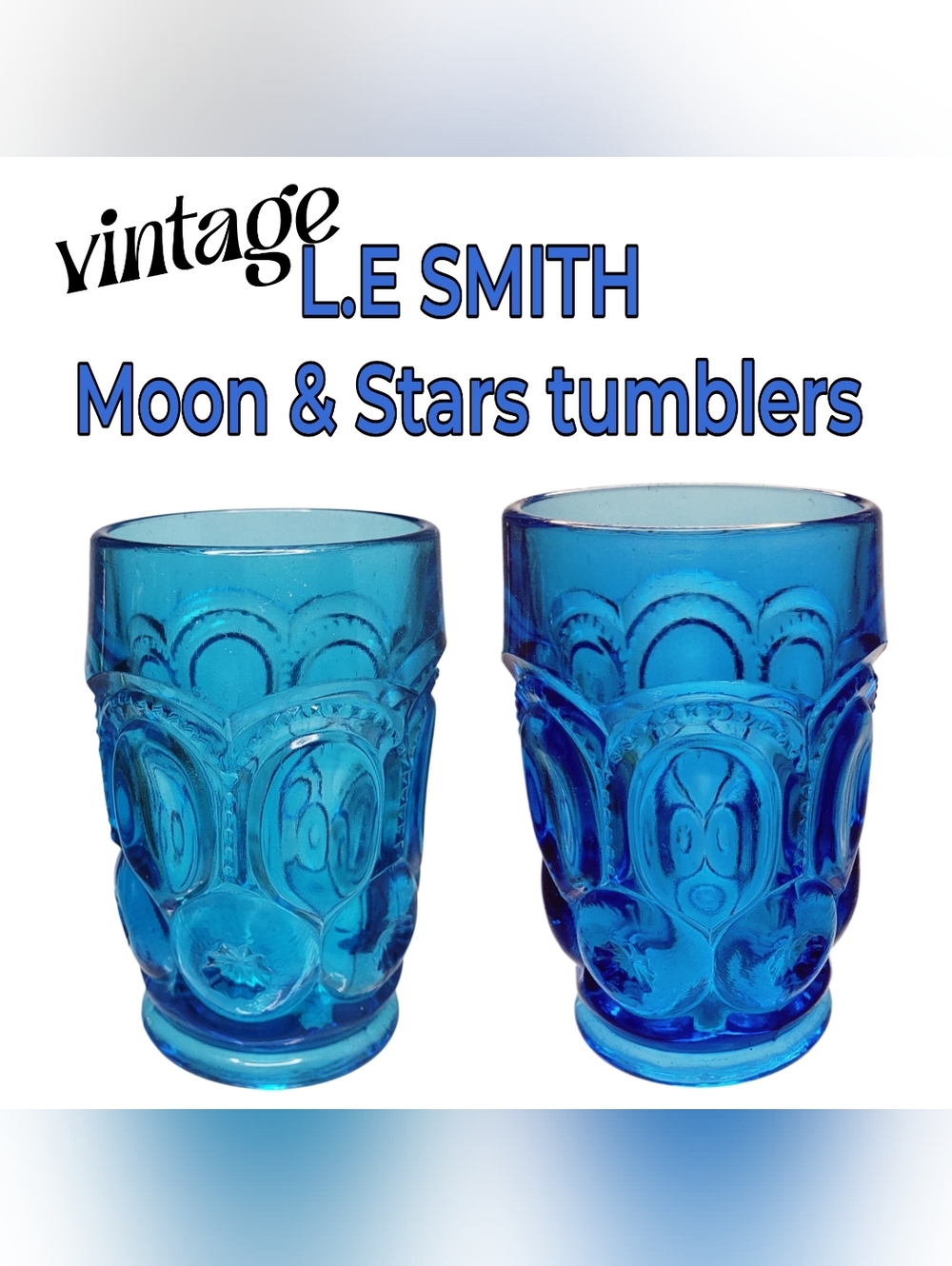 2 Vintage L.E. Smith Blue Moon & Stars Tumbler Pair